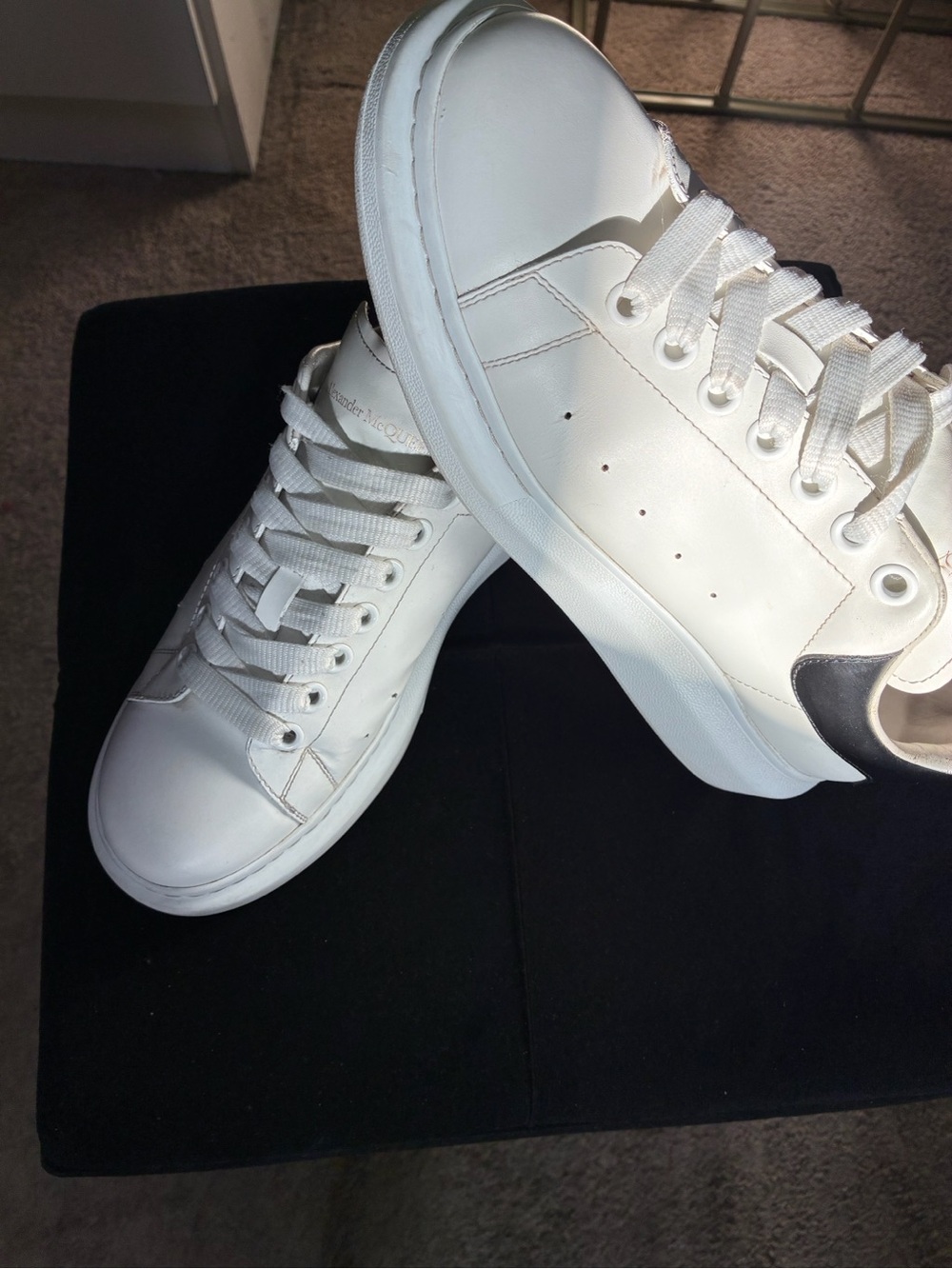Alexander McQueen White Leather Sneakers with Black Heel Tab